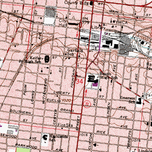 Topographic Map of First Baptist Church, OH