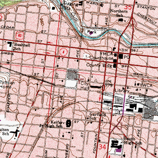 Topographic Map of First Lutheran Church, OH