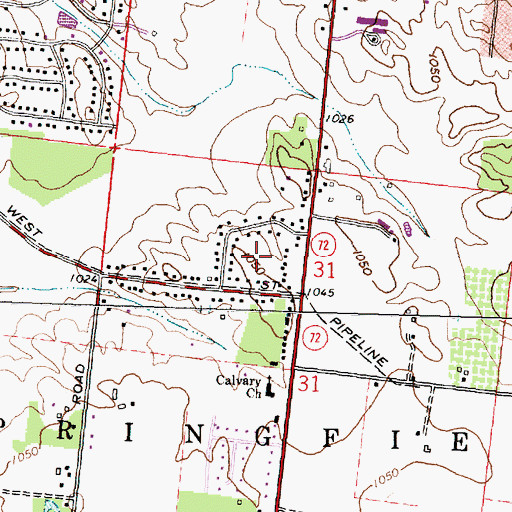 Topographic Map of Green Hedges, OH