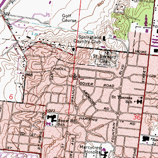 Topographic Map of Ridgewood, OH