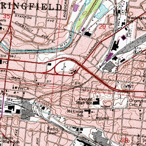 Topographic Map of Saint Bernard School, OH