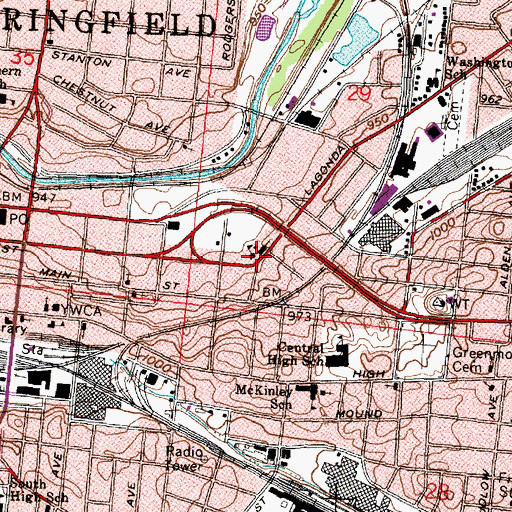 Topographic Map of Saint Bernard School, OH