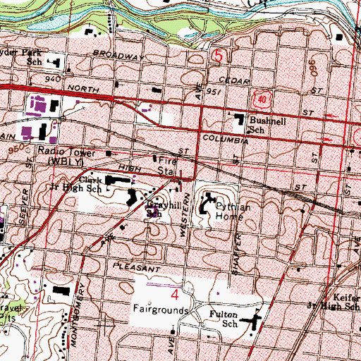 Topographic Map of Saint Marys Catholic Church, OH