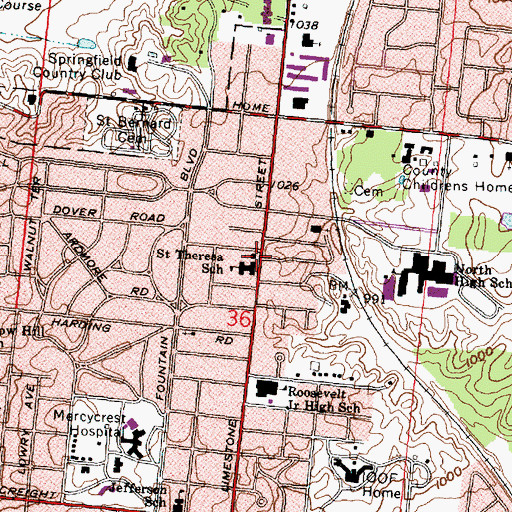 Topographic Map of Saint Theresa Catholic Church, OH