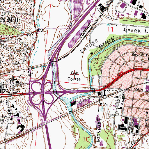 Topographic Map of Snyder Park Golf Course, OH