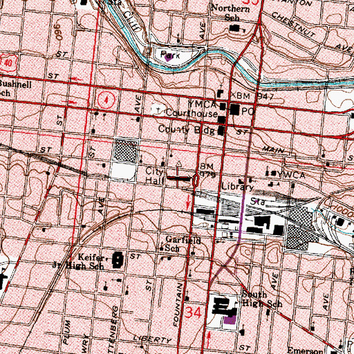 Topographic Map of Springfield City Hall, OH