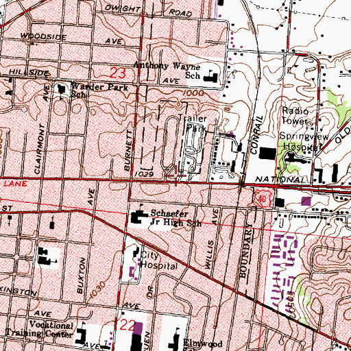 Topographic Map of East Main Plaza Shopping Center, OH