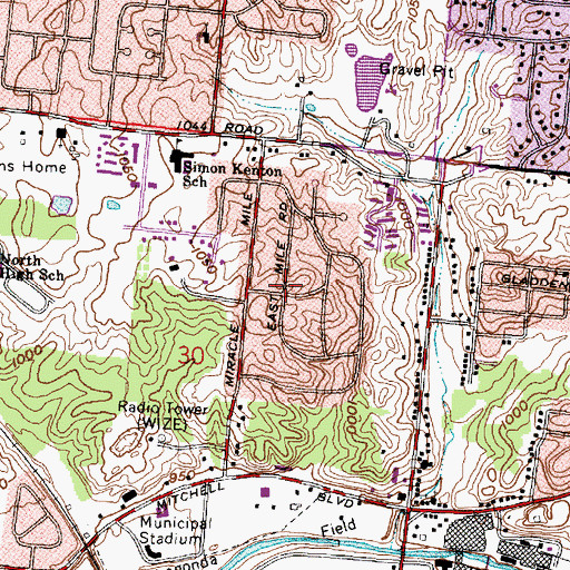 Topographic Map of Miracle Mile, OH