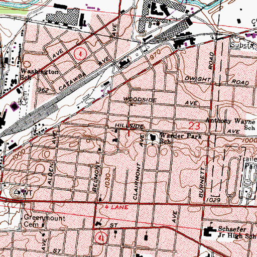 Topographic Map of Warder Park, OH