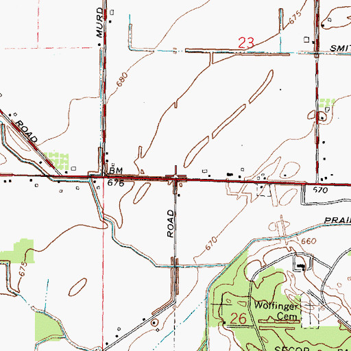 Topographic Map of Prairie School (historical), OH
