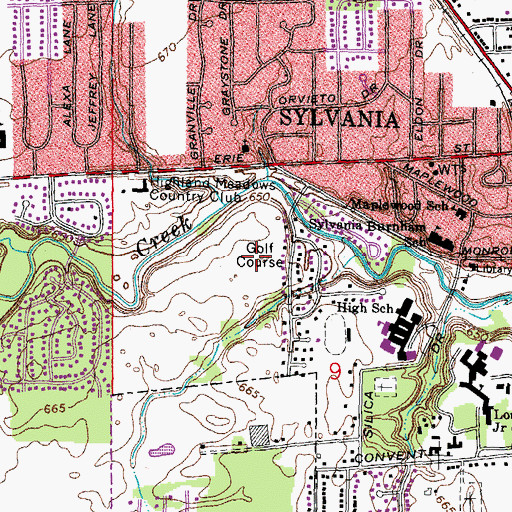 Topographic Map of Highland Meadows Golf Course, OH