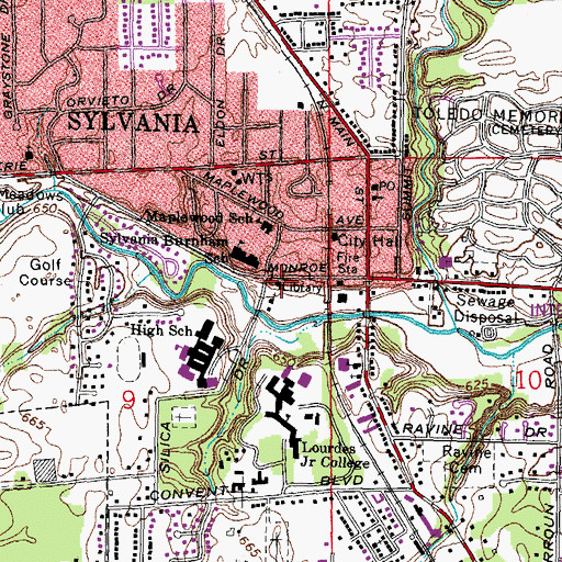 Topographic Map of Sylvania Branch Library, OH