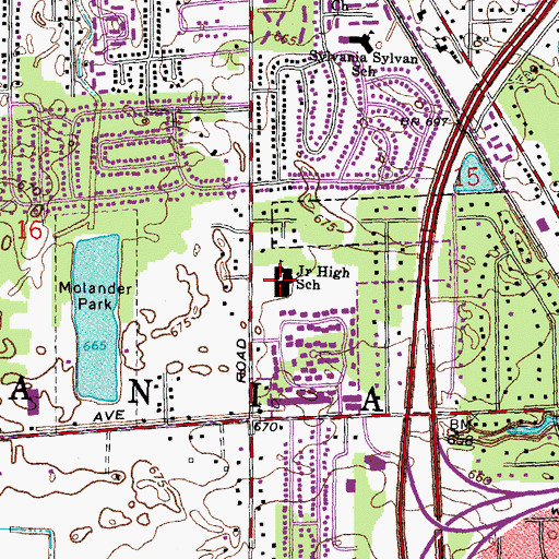 Topographic Map of Sylvania McCord Junior High School, OH