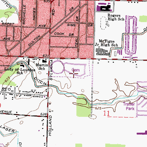 Topographic Map of Resurrection Cemetery, OH