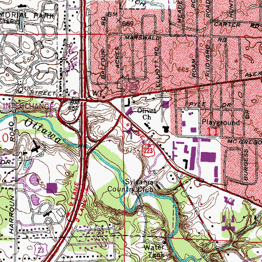 Topographic Map of Sylvania Country Squire Shopping Center, OH