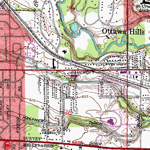 Topographic Map of Bancroft Shopping Center, OH