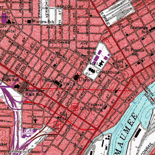 Topographic Map of Toledo Public Library, OH