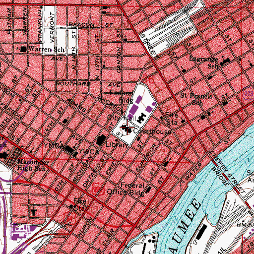 Topographic Map of Lucas County Courthouse, OH