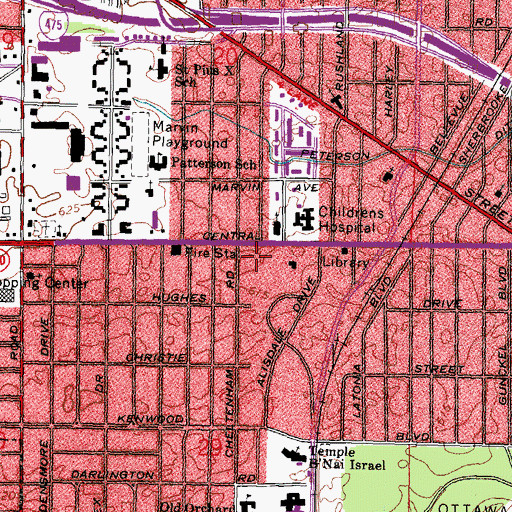 Topographic Map of Kenwood Shopping Center, OH