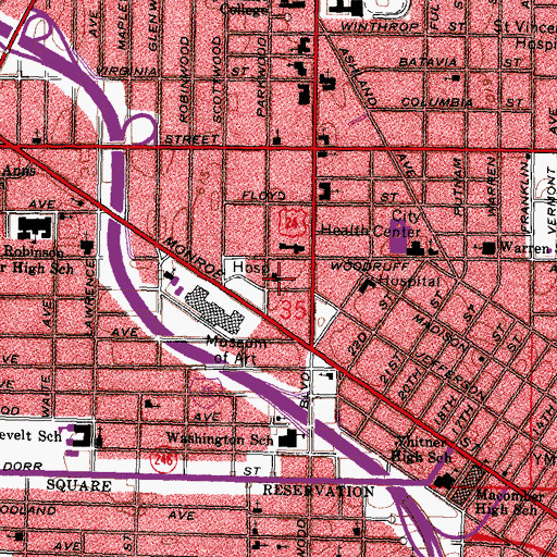 Topographic Map of Mercy Hospital (historical), OH