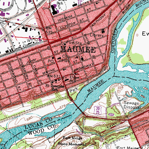 Topographic Map of First Presbyterian Church of Maumee, OH