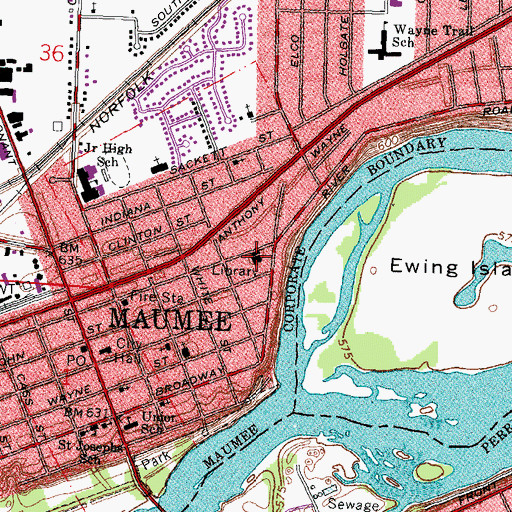 Topographic Map of Maumee Branch Library, OH