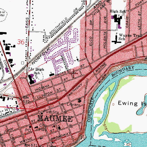 Topographic Map of Maumee Bible Church, OH
