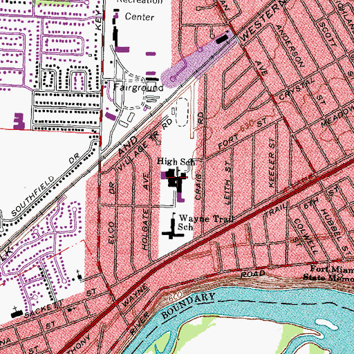 Topographic Map of Maumee High School, OH