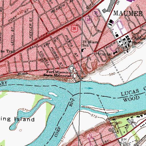 Topographic Map of Fort Miamis State Memorial, OH