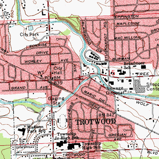 Topographic Map of Trotwood Church of the Brethren, OH