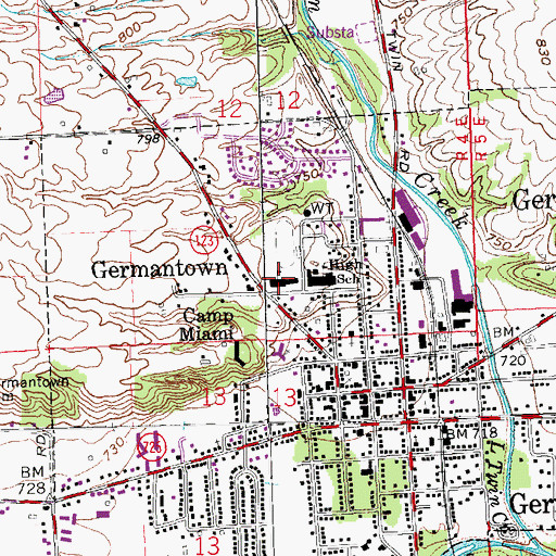 Topographic Map of Germantown Elementary School, OH