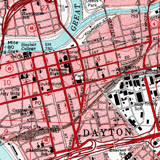 Topographic Map of Dayton Public Library, OH