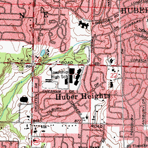 Topographic Map of Wayne High School, OH
