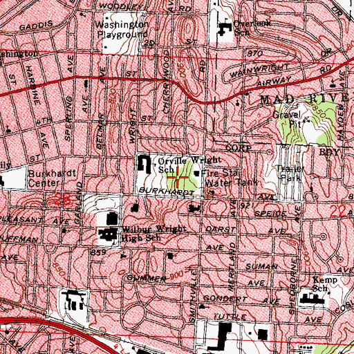 Topographic Map of Orville Wright Park, OH