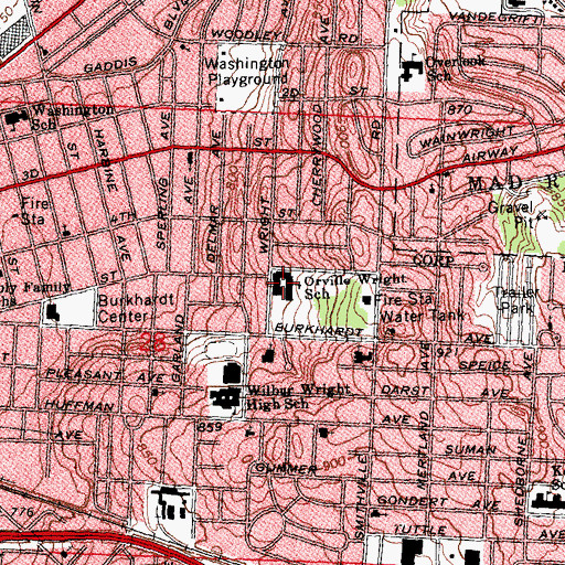 Topographic Map of Orville Wright Elementary School for Integrated Leaning, OH