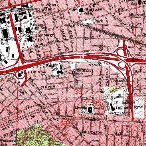 Topographic Map of Saint Mary Catholic Church, OH