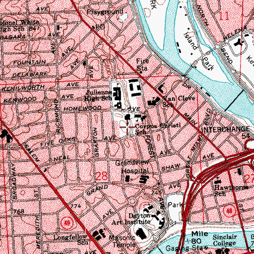 Topographic Map of Five Oaks Park, OH