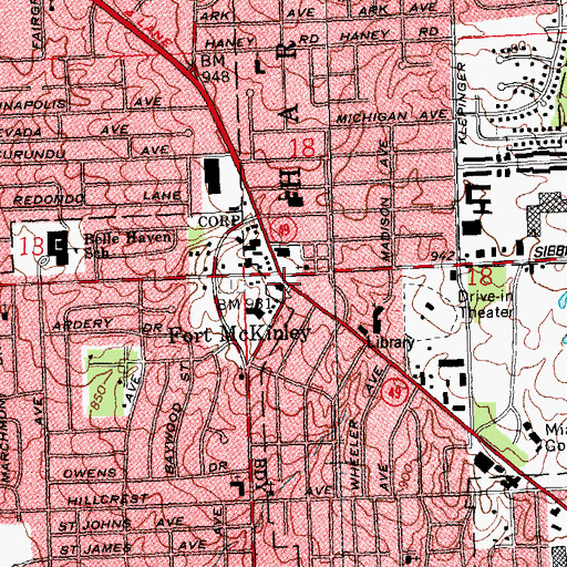 Topographic Map of Fort McKinley United Methodist Church, OH