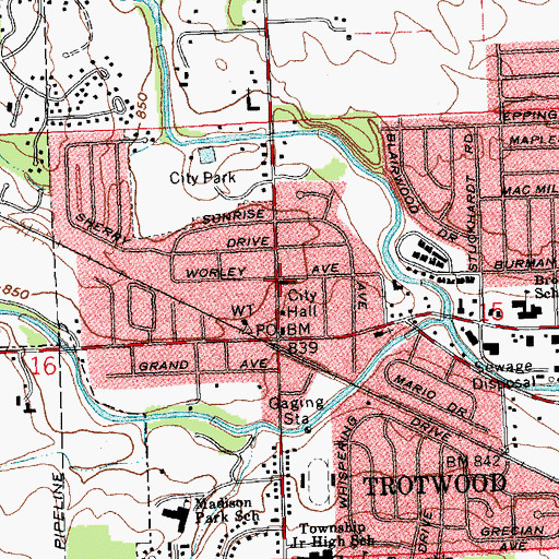 Topographic Map of Trotwood United Church of Christ, OH