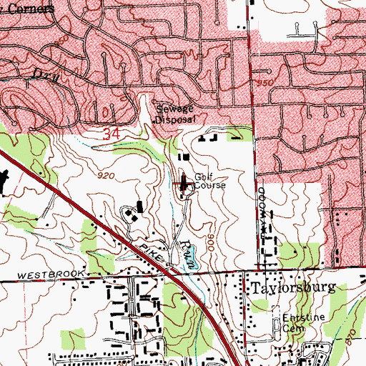 Topographic Map of Dayton Meadowbrook Country Club, OH