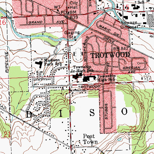 Topographic Map of Trotwood-Madison Junior High School, OH