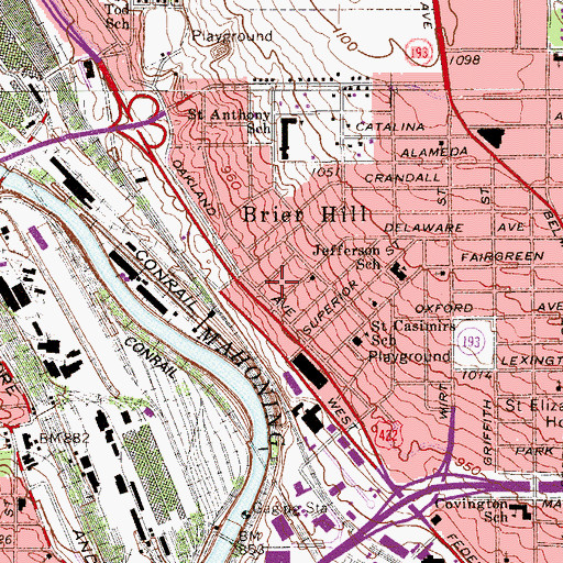 Topographic Map of Brier Hill Park, OH