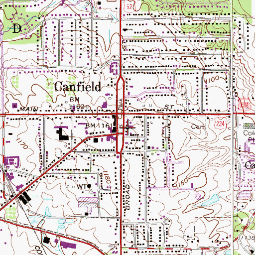 Topographic Map of Canfield United Methodist Church, OH