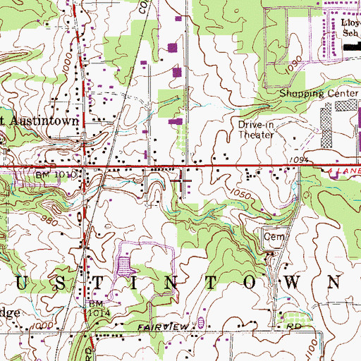 Topographic Map of First United Methodist Church of West Austintown, OH