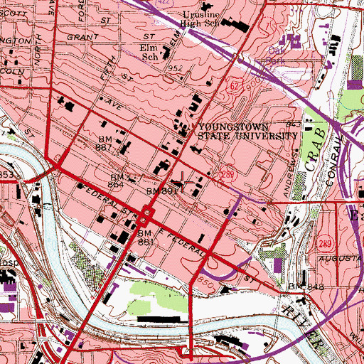 Topographic Map of First Presbyterian Church of Youngstown, OH