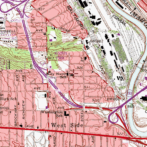 Topographic Map of Holy Name Catholic Church, OH