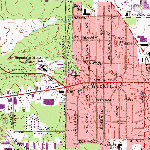 Topographic Map of Wickliffe Presbyterian Church, OH