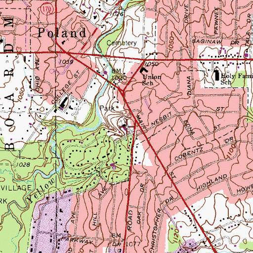 Topographic Map of Poland Presbyterian Church, OH