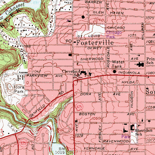 Topographic Map of Fosterville Park, OH