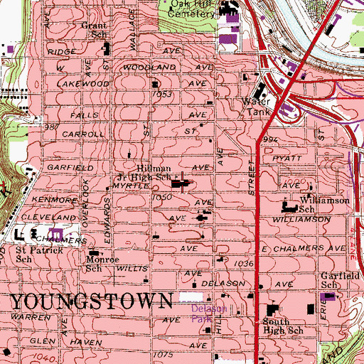 Topographic Map of Hillman Elementary School, OH